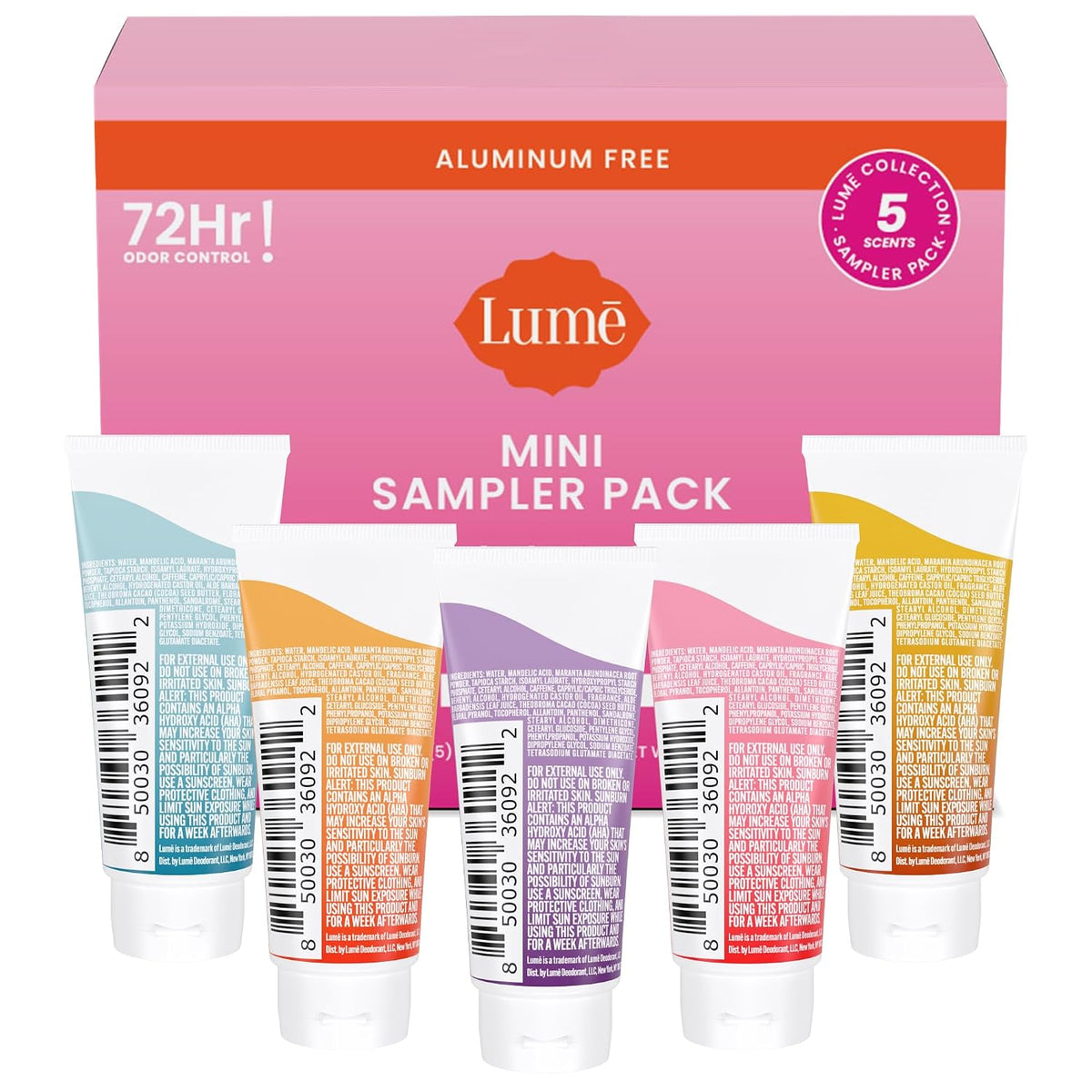 Whole Body Deodorant 5 Pack Sampler - Invisible Cream Minis - 72 Hour Odor Control - Aluminum & Baking Soda Free (Clean Tangerine. Lavender Sage. Peony Rose. Toasted Coconut. Unscented)