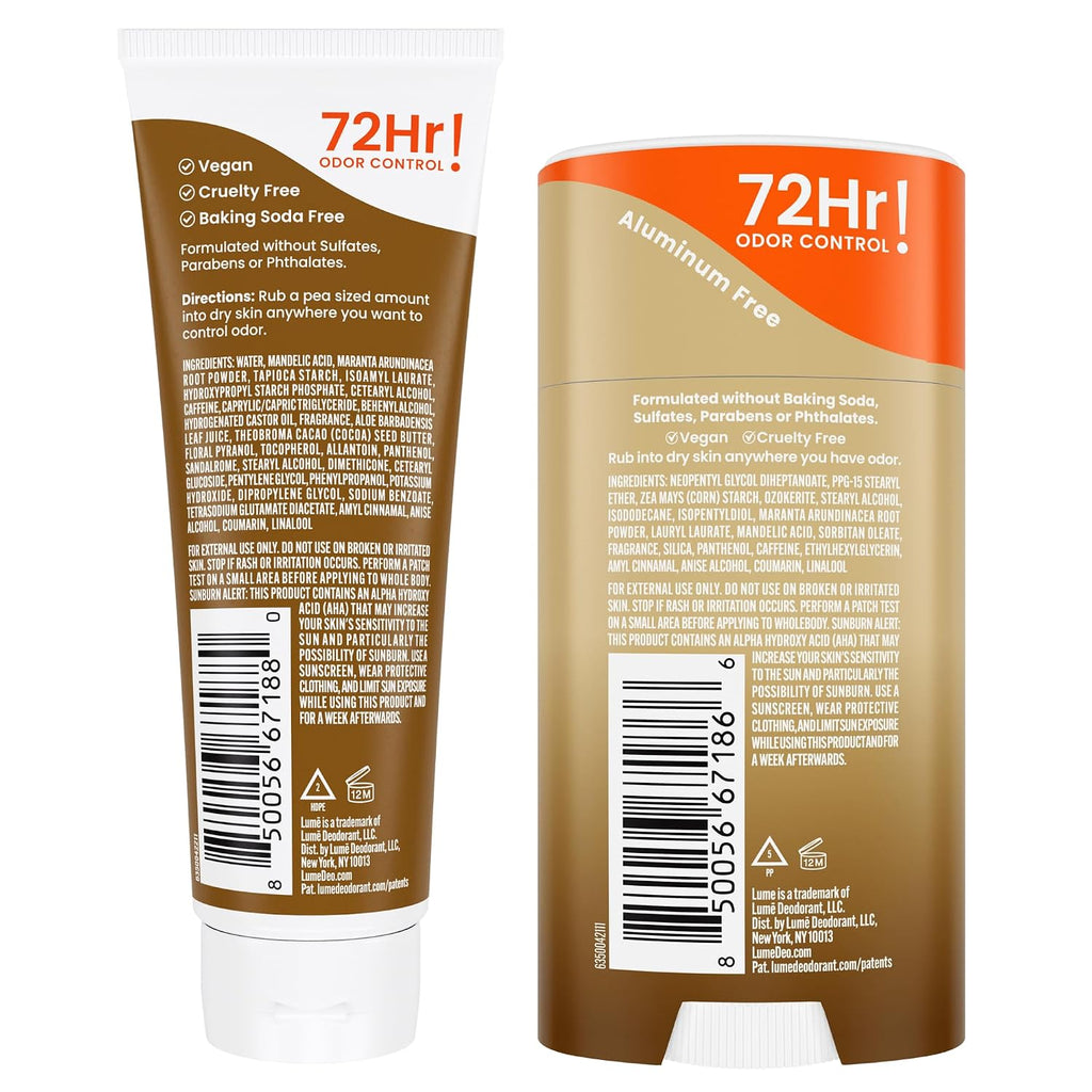 Whole Body Deodorant - Invisible Cream Tube and Solid Stick - 72 Hour Odor Control - Aluminum Free. Baking Soda Free. Skin Loving - 3.0 Ounce Tube and 2.6 Ounce Solid Stick Bundle (Vanilla Bliss)